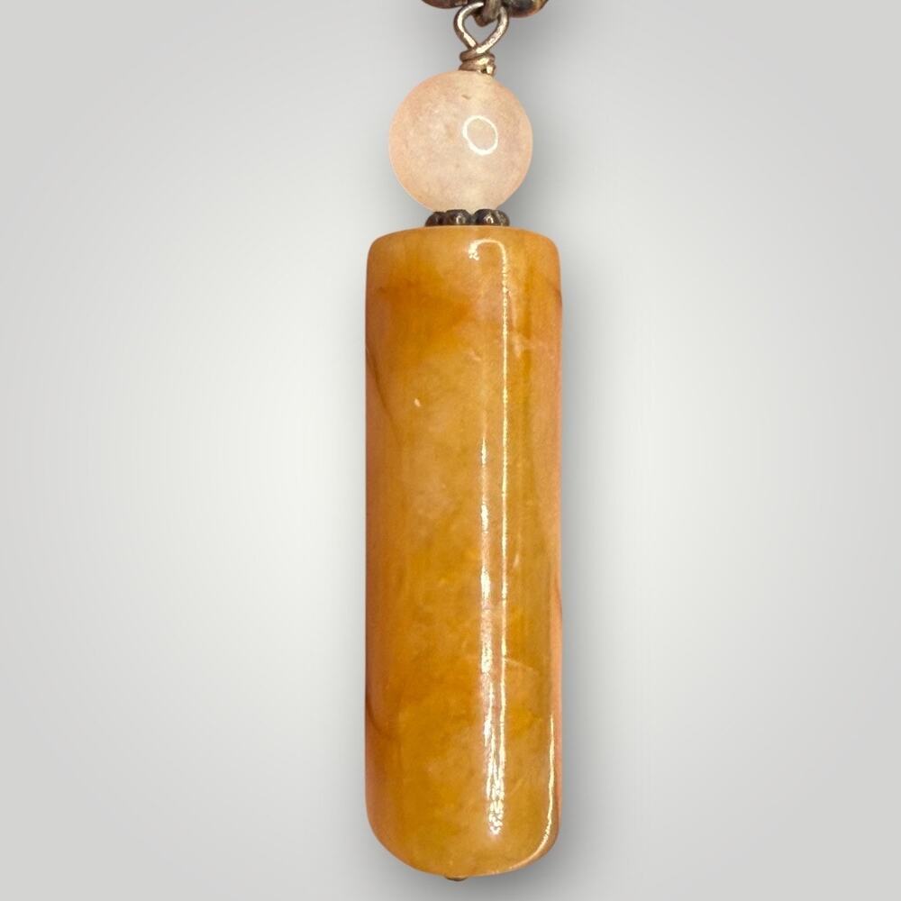 Vintage Tiger Eye Gemstone Chip Necklace Sterling Silver 925 Yellow Jade Pendant - Picture 5 of 13